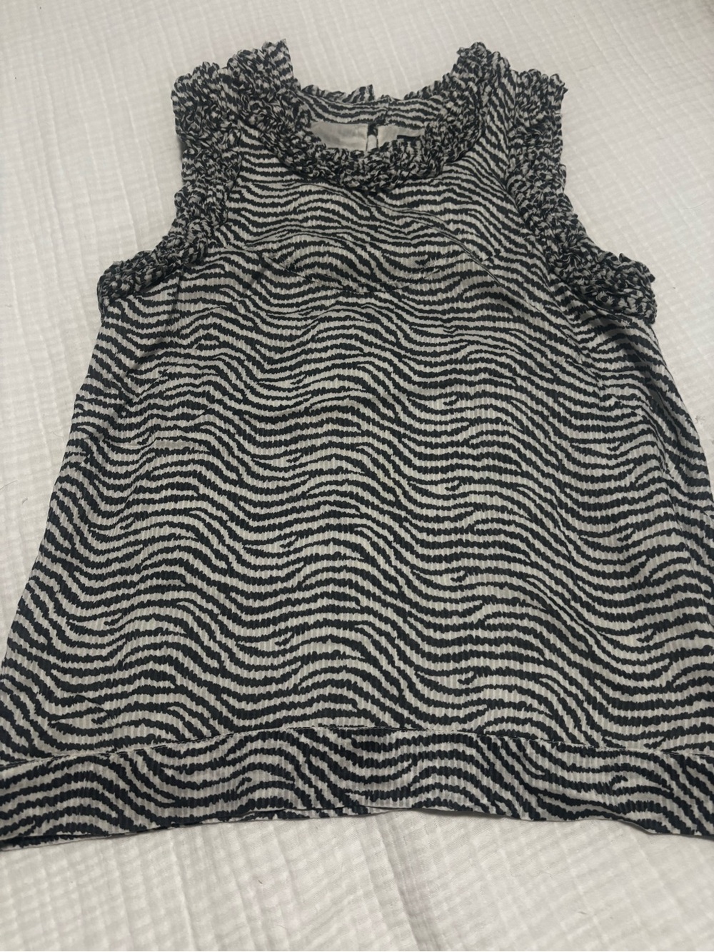 French Connection Black and White Wave Ruffle Tank
